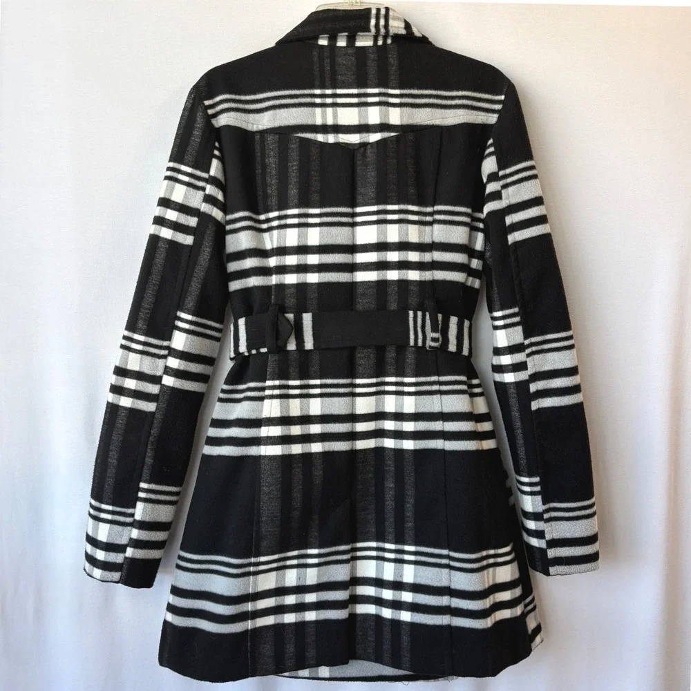 BCX Coat Black & White Plaid L Belted Statement Maximalist Art to Wear - Picture 7 of 10